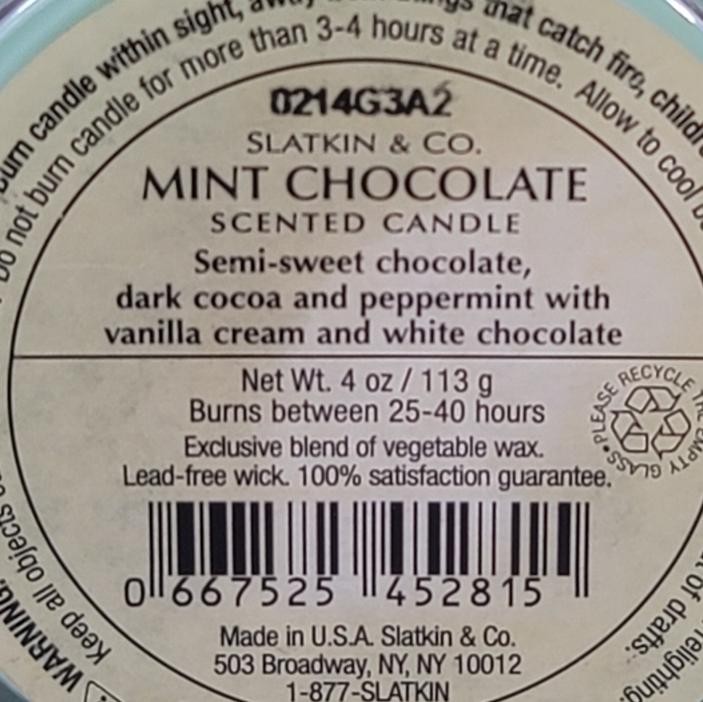 Slatkin & Co MINT CHOCOLATE One-Wick 4 Oz Candle - Picture 6 of 11
